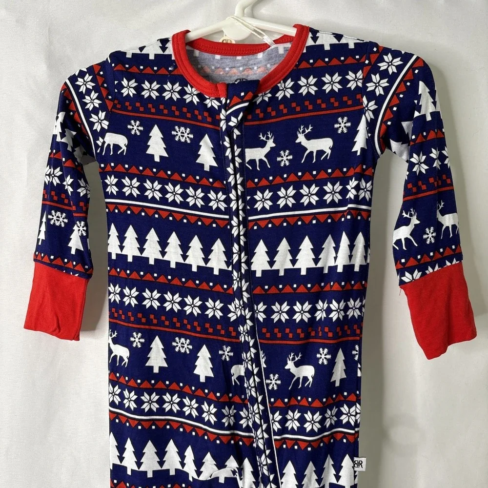 Bums‎ And Roses Footed Sleeper Pajamas Bamboo PJs 6-9 Months Winter Scene